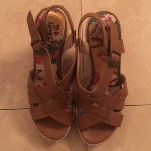 Brown leather wedges